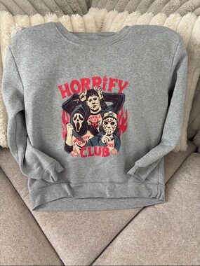 Horrify Club Graphic Gray Crewneck Sweatshirt